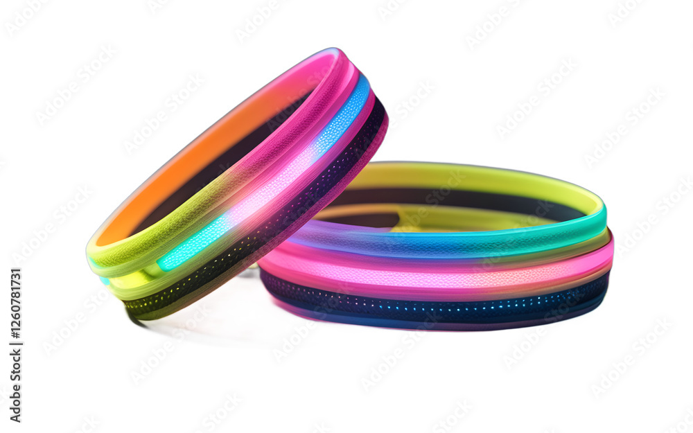 Poster A set of glow-in-the-dark wristbands, isolated on a empty plain background