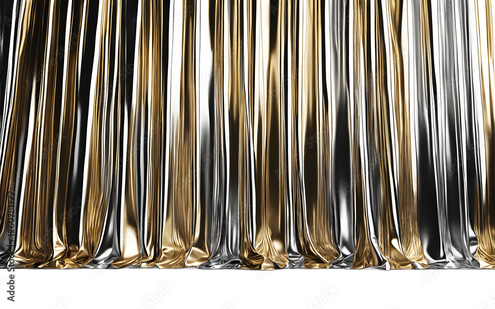 Poster a shimmering metallic foil curtain backdrop, isolated on a empty plain background