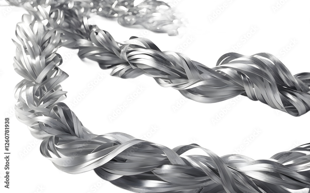 Poster a shiny silver streamer garland draped elegantly, isolated on a empty plain background