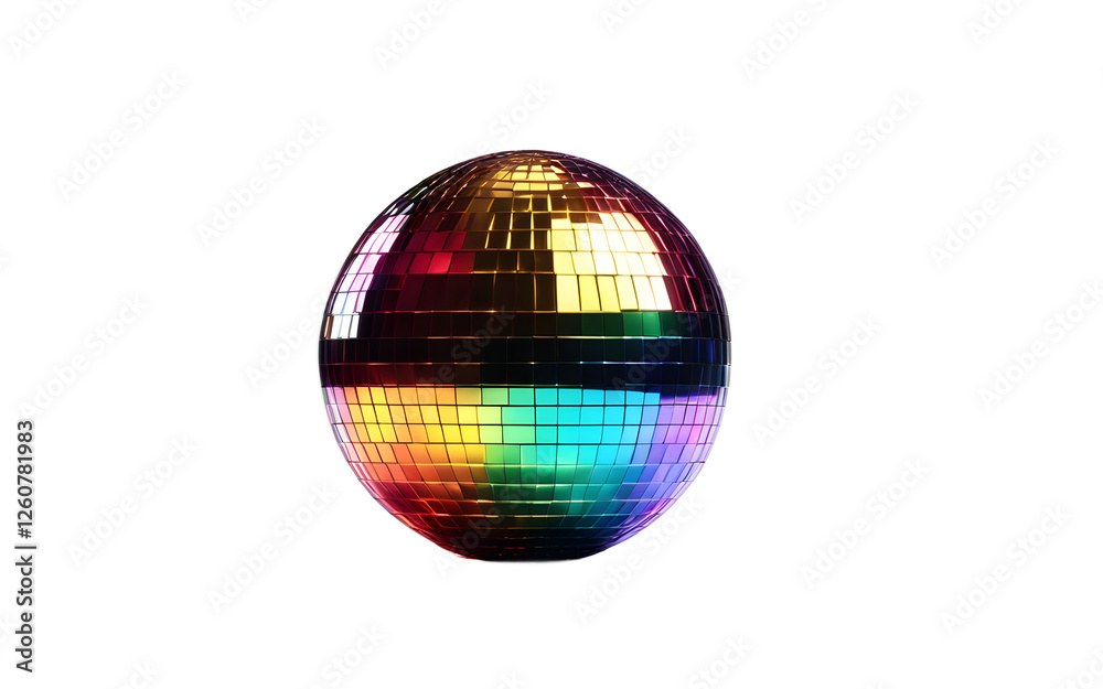Poster a small disco light ball casting colorful beams, isolated on a empty plain background