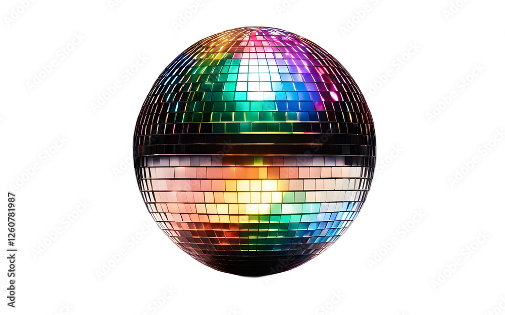 Poster a small disco light ball casting colorful beams, isolated on a empty plain background