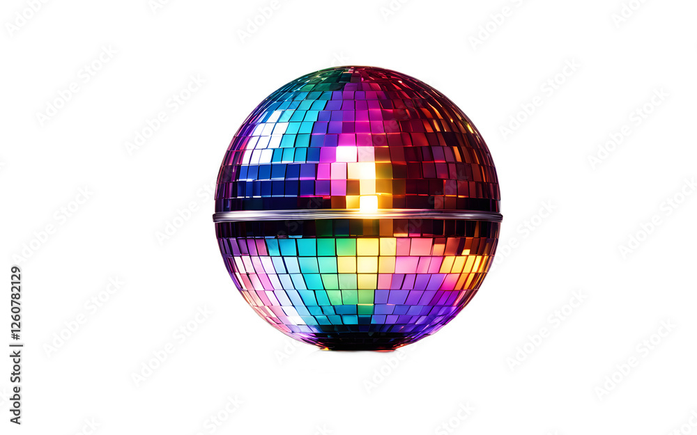 Poster a small disco light ball casting colorful beams, isolated on a empty plain background