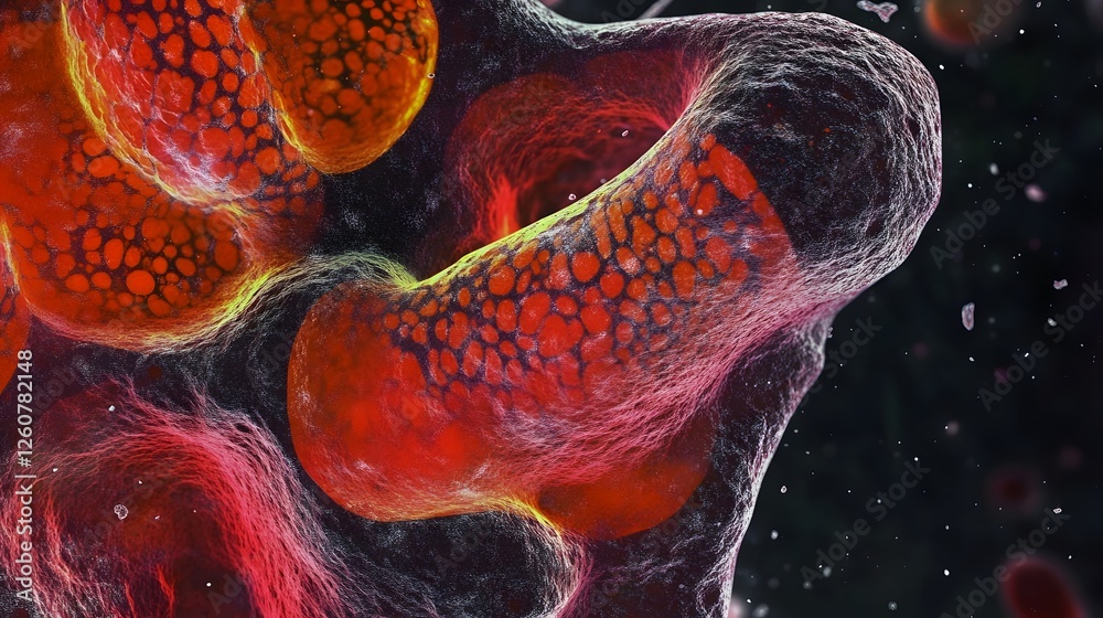 Poster Captivating abstract microscopic view of dynamic colorful cellular structures and fluid movements showcasing the intricate beauty of the microbial world and the complexity of biological processes