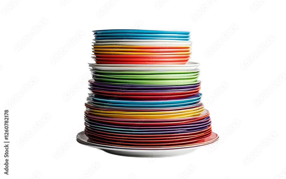 Poster A stack of colorful paper plates for a party, isolated on a empty plain background
