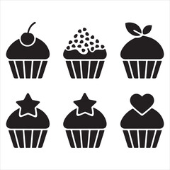 set vector various style cupcake silhouettes