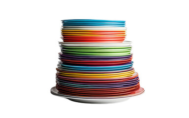A stack of colorful paper plates for a party, isolated on a empty plain background