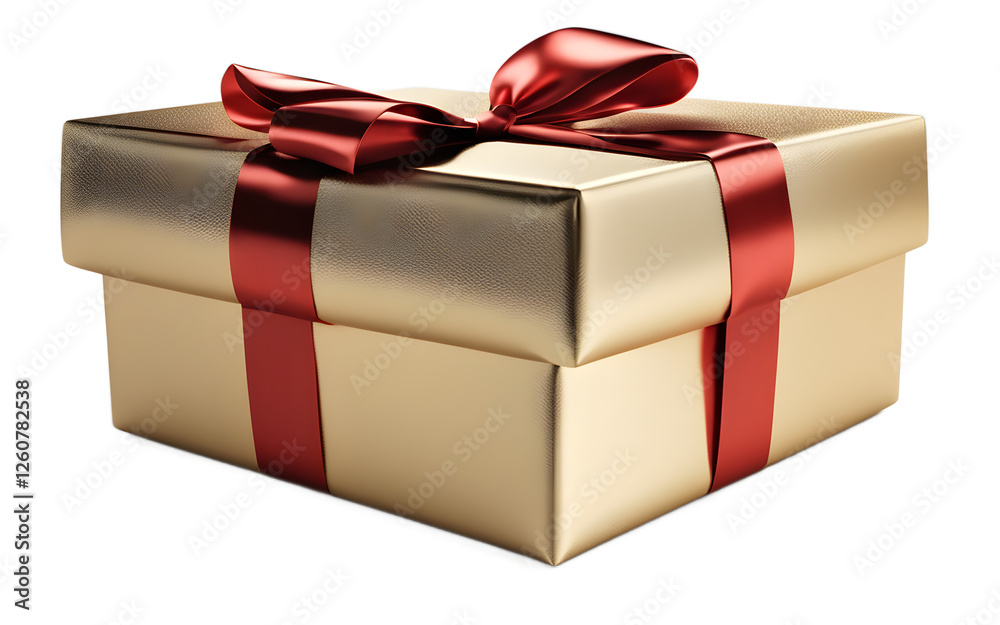 Poster A wrapped gift box with a shiny bow, isolated on a empty plain background