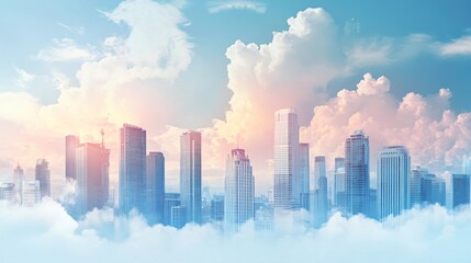 Obraz premium Panoramic Cityscape with Buildings and Cloudy Sky