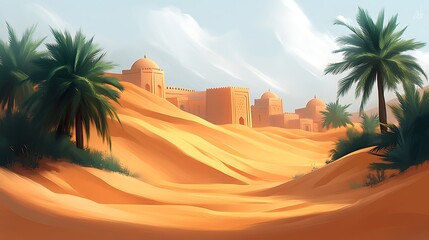 A tranquil desert evening with cool shadows forming intricate patterns on the golden sands.