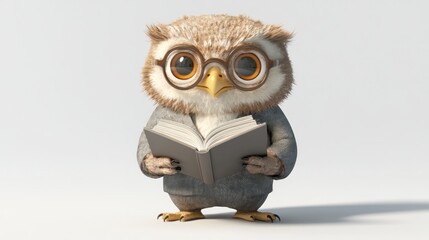 Fototapeta premium Cartoon Owl in Suit Reading Book