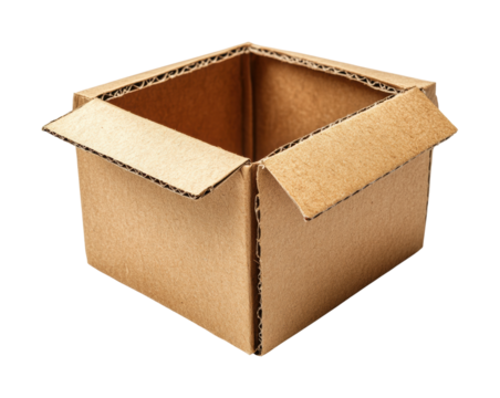 Unpacking cardboard box in home office space isolated on transparent background, png