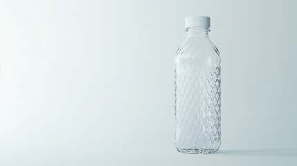 Glass sports water bottle with screw cap placed on a wooden table catching sunlight in a minimalist setting