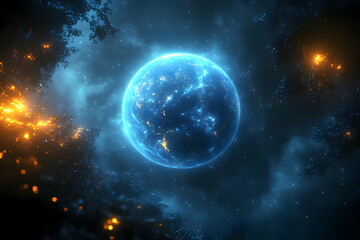 Glowing Planet Among Trees In Dark Night Sky