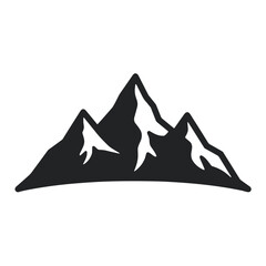 Mountain silhouette in black line art on transparent background