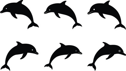 a, dolphin, silhouette, with, white, background,