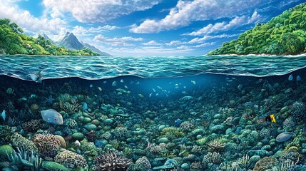 Oceans teeming with life showcasing a vibrant and diverse marine ecosystem near a coastal paradise