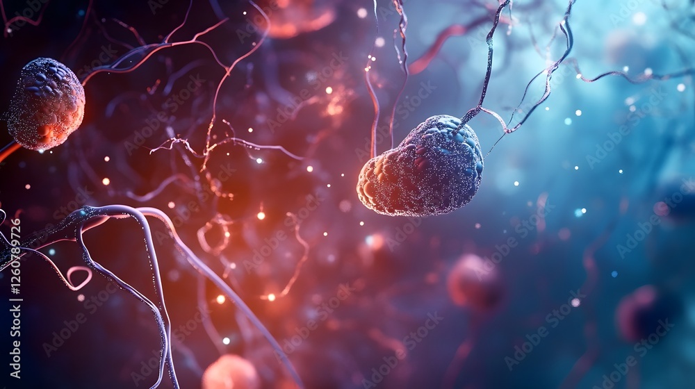 Poster Captivating digital abstract image showcasing the intricate and mesmerizing neural network of synapse connections glowing with vibrant colors and dynamic energy
