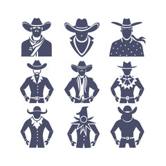 Cowboy Silhouettes Set Clip art Vector Illustration
