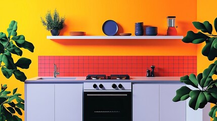 Vibrant kitchen design modern home interior decor bold colors contemporary style mid-century modern aesthetics
