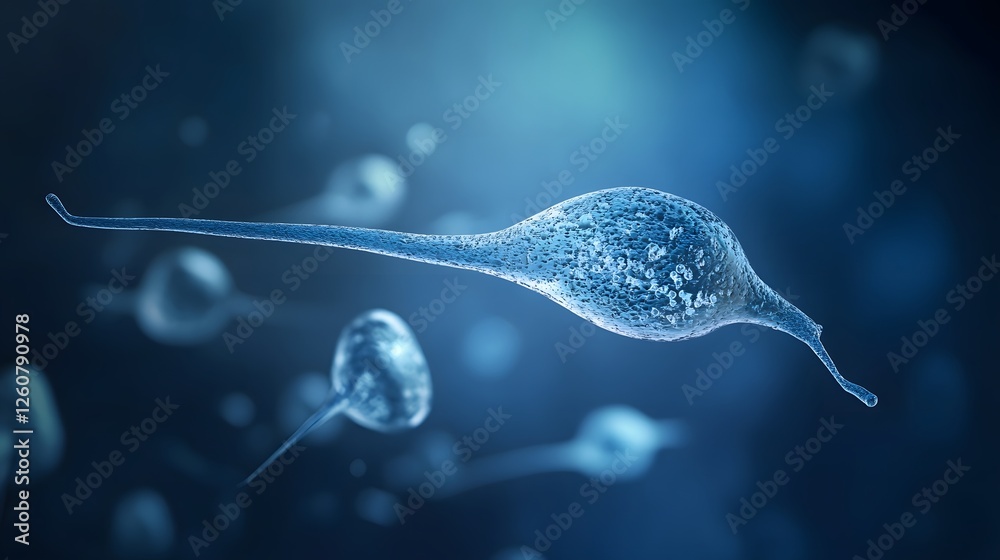 Poster Captivating image of a delicate translucent microscopic organism drifting amidst the boundless deep blue ocean