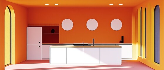 Vibrant kitchen design mid-century modern interior contemporary home bright environment stylish viewpoint