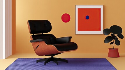 Mid-century modern interior design stylish chair in vibrant room contemporary aesthetic cozy ambiance