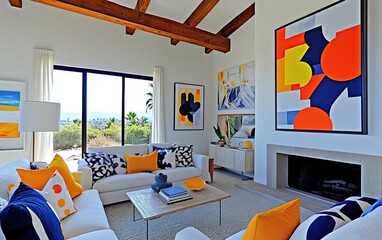 Vibrant living room design mid-century modern interior sunny california home bright colors inviting atmosphere
