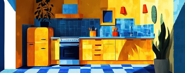 Vibrant kitchen transformation mid-century modern interior urban apartment colorful design bright viewpoint