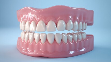 Obraz premium Healthy teeth model, dental care, studio, blue background, medical illustration