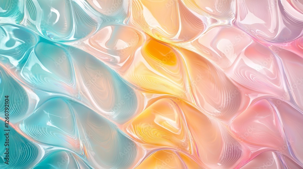 Poster in an enchanting display of color and form, swirling pastel glass lines create a mesmerizing wave pa