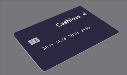 A  credit card that is labeled cashless in a 3-d illustration about cashless transactions.