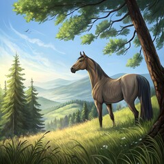horse in nature generate image
