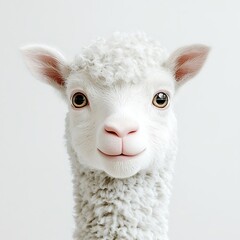 Obraz premium Cute white alpaca portrait, studio shot, simple background, pet animal