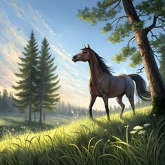 horse in nature generate image