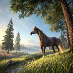 horse in nature generate image