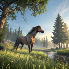 horse in nature generate image