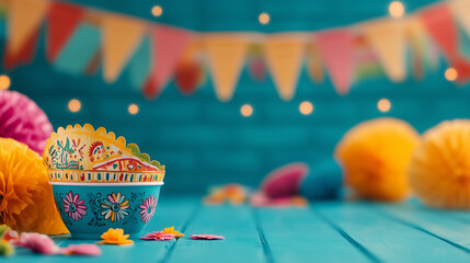 Obraz premium festive cinco de mayo celebration with papel picado, colorful decorations, and warm lights
