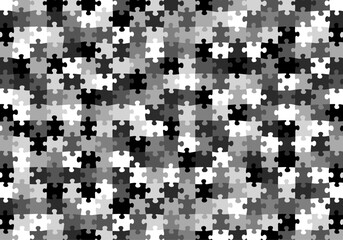 Seamless Black and White Puzzle Pieces Repeating Pattern Swatch Jigsaw Vector Background Monochromatic Grayscale Camo