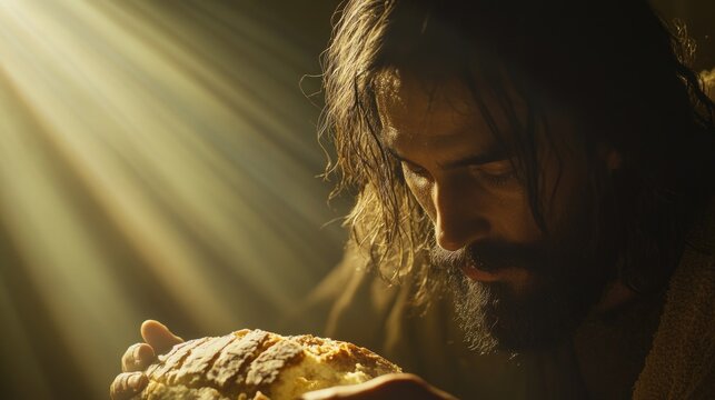 Man with long hair and bread