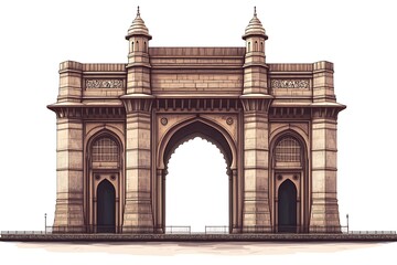 Detailed Illustration of the Gateway of India in Mumbai, India