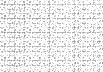 Seamless Blank Puzzle Pieces Repeating Pattern Swatch Jigsaw Vector Strokes Background Overlay Black and White
