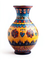 Colorful vase on white surface