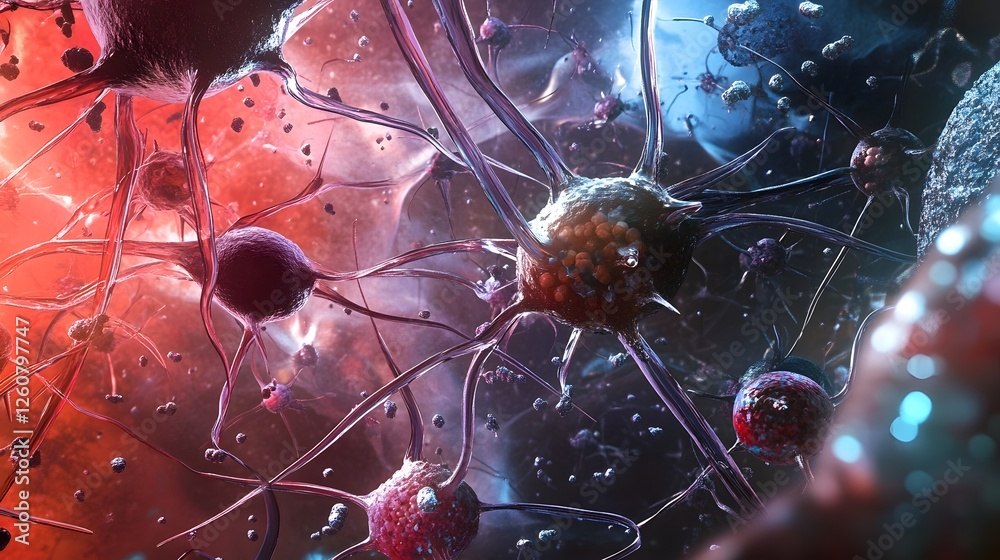 Poster Captivating microscopic view of intricate cellular structures and patterns in a vibrant colorful abstract composition