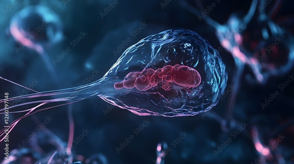Poster Captivating microscopic view of neurons firing electrical signals and transmitting information through a complex interconnected neural network