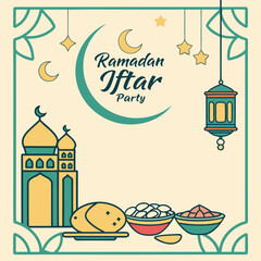 Ramadan Iftar party , Iftar party Invitation, Iftar invitation template in paper style, Ramadan Iftar party design banner, Ramadan Iftar party design flyer