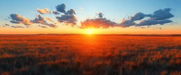 Panoramic Sunset Over A Field Of Flowers