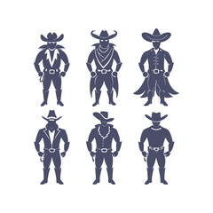 Cowboy Silhouettes Set Clip art Vector Illustration