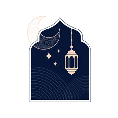Ramadan Frame with islamic arabic lantern lamp and crescent moon for Ramadan Kareem Islamic festival and eid al iftar. svg icon