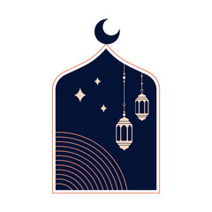 Ramadan Frame with islamic arabic lantern lamp and crescent moon for Ramadan Kareem Islamic festival and eid al iftar. svg icon