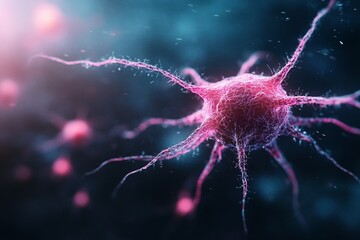 3d render of a neural cell with glowing network and synapses